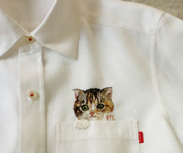 小清新衬衫 口袋里的猫
